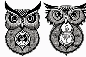 intricate tattoo of an owl holding an hourglass tattoo idea