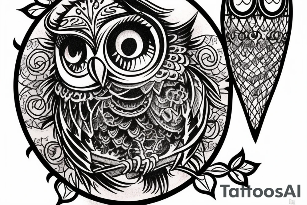 intricate tattoo of an owl holding an hourglass tattoo idea
