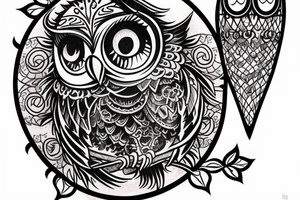 intricate tattoo of an owl holding an hourglass tattoo idea
