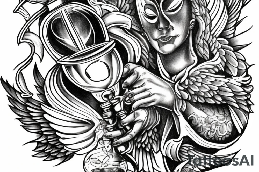 tattoo of wisdom holding an hourglass in its talons. tattoo idea