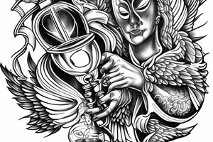 tattoo of wisdom holding an hourglass in its talons. tattoo idea