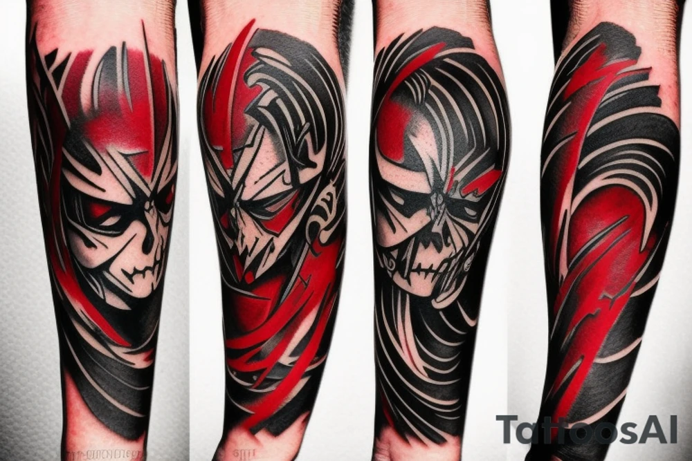 full arm, red and black tattoo idea