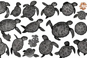 sea turtle swims and beautiful sea corals and sea plants grow on its back tattoo idea