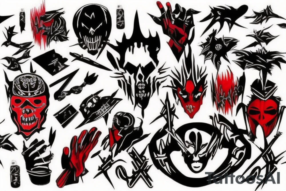 full arm, red and black tattoo idea