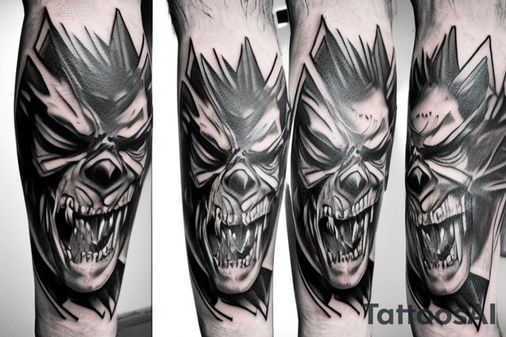 “LEGS FEED THE WOLF” in Metallica logo style tattoo idea