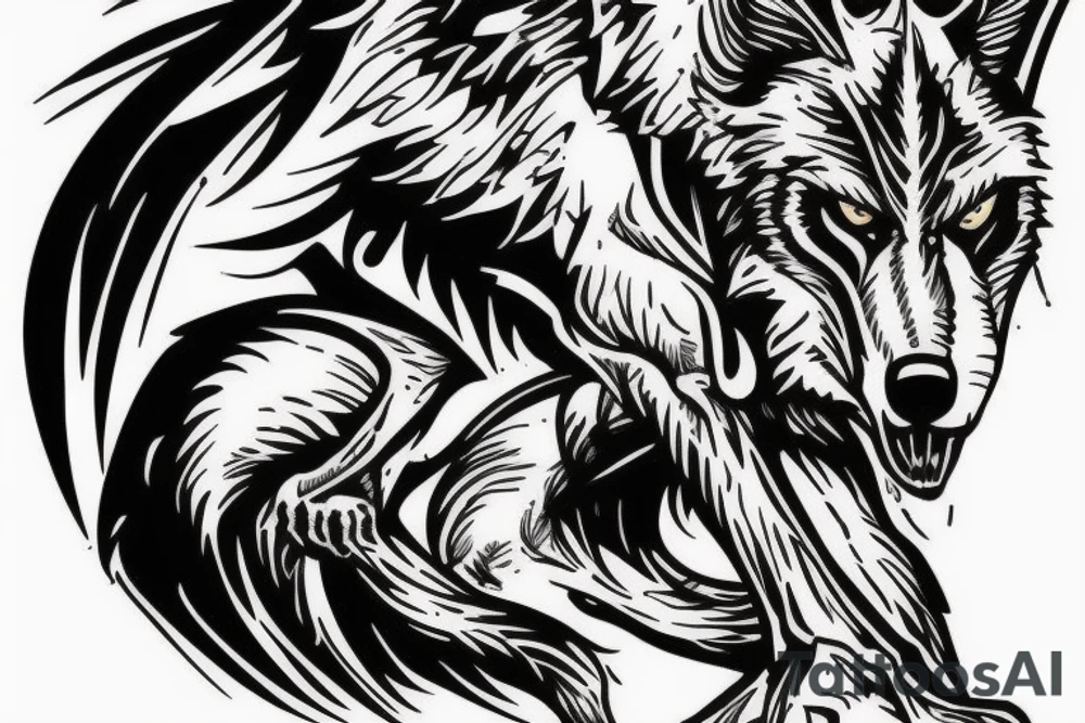 “LEGS FEED THE WOLF” in Metallica logo style tattoo idea