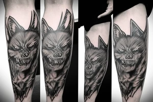 “LEGS FEED THE WOLF” in Metallica logo style tattoo idea