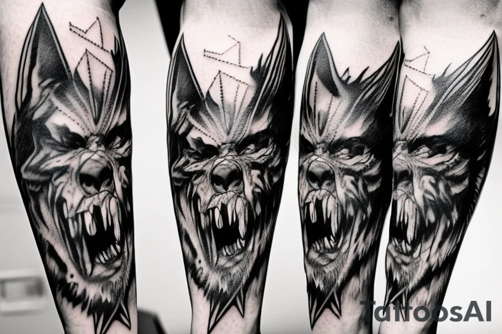 “LEGS FEED THE WOLF” in Metallica logo style tattoo idea