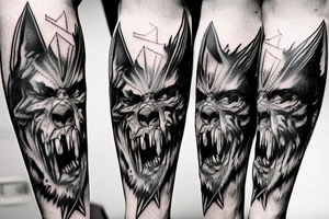 “LEGS FEED THE WOLF” in Metallica logo style tattoo idea