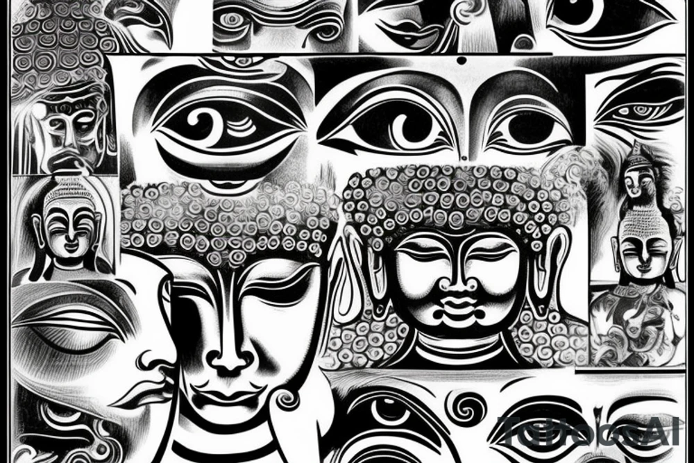 multiple vision eyes buddha tattoo idea