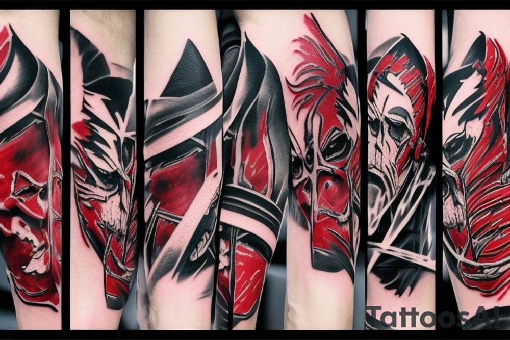 full arm, red and black tattoo idea