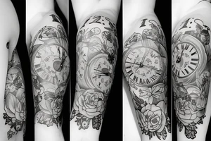 Clock with flowers around tattoo idea