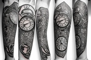 Clock with flowers around tattoo idea
