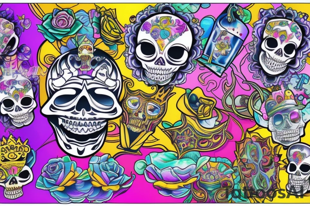 Trippy royal  skull tattoo idea