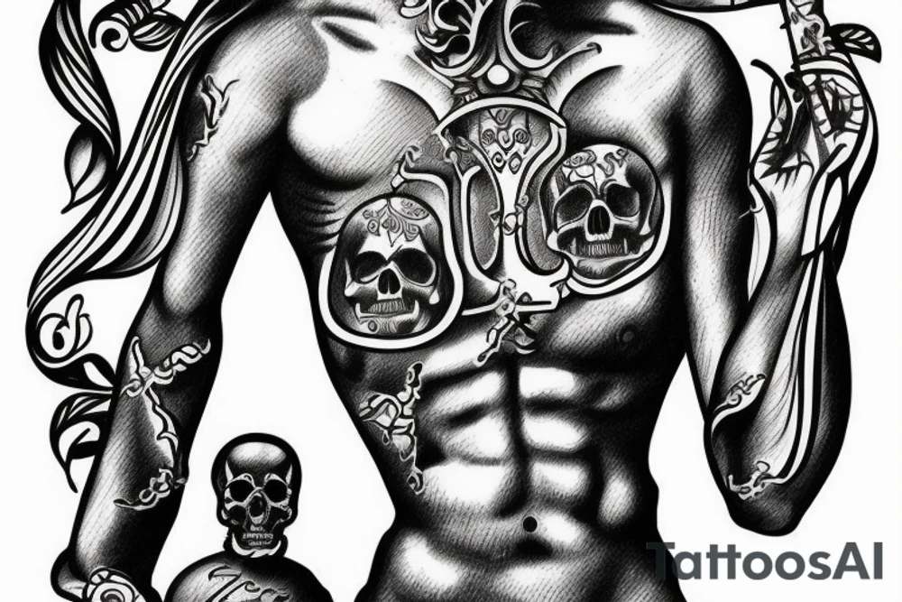 A greek statue with half being skull tattoo idea