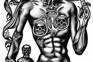 A greek statue with half being skull tattoo idea