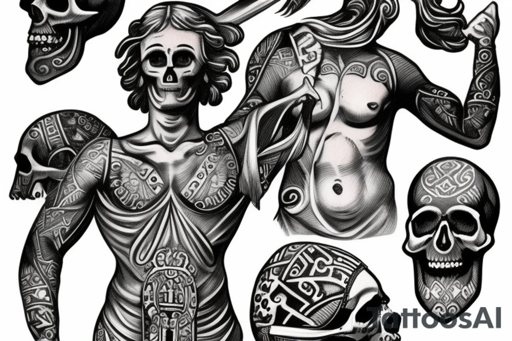 A greek statue with half being skull tattoo idea