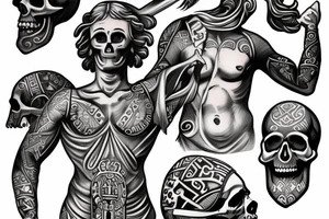A greek statue with half being skull tattoo idea