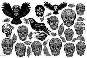 crow with skull head tattoo idea