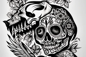 crow with skull head tattoo idea