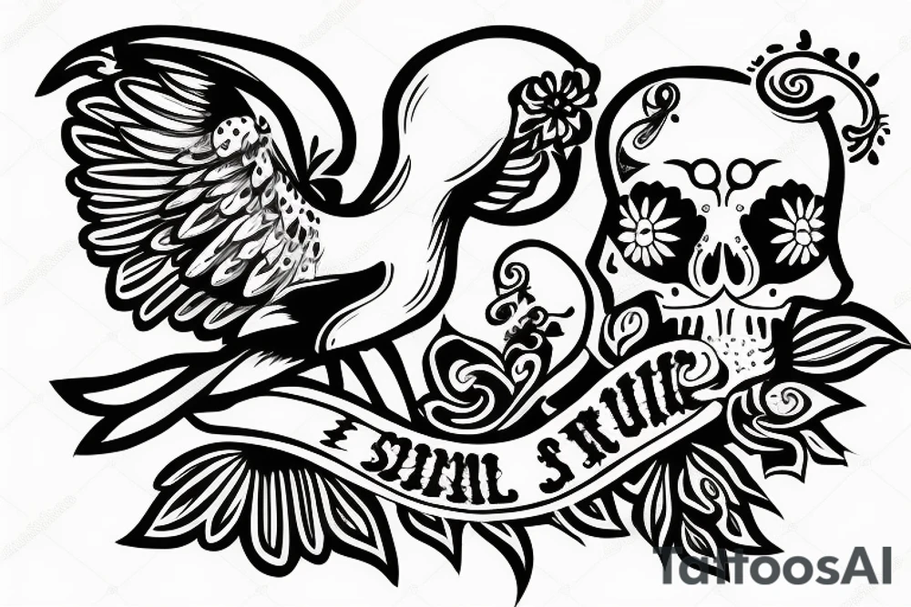 skull on a bird tattoo idea