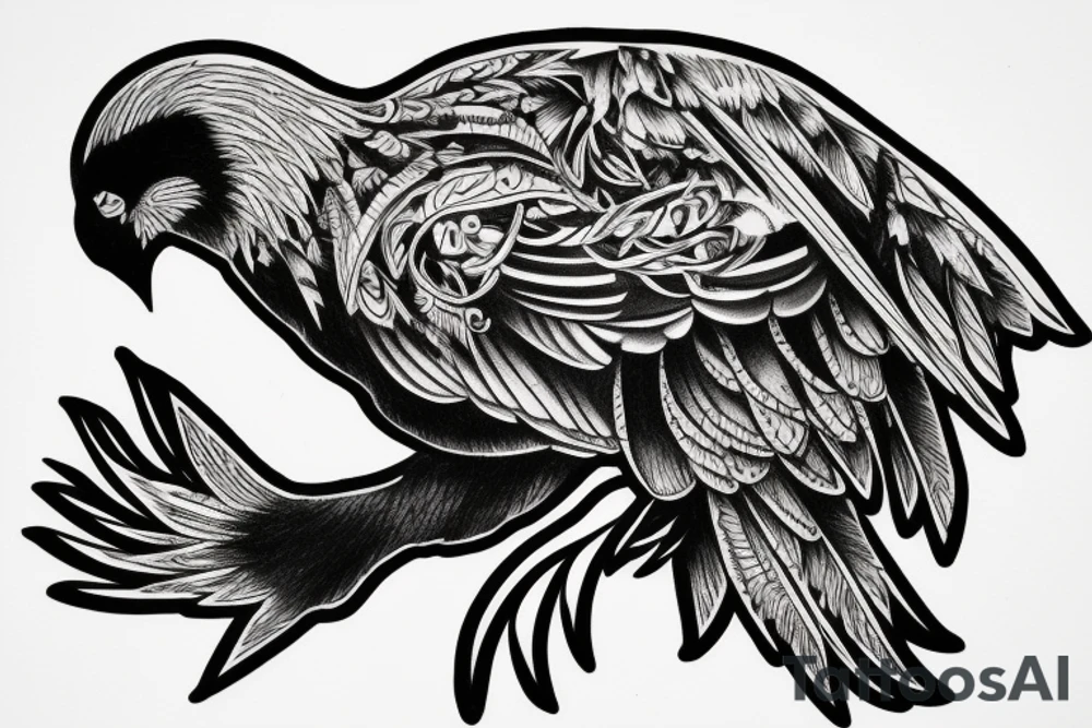 crow siting on top of a skull tattoo idea