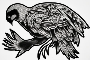 crow siting on top of a skull tattoo idea