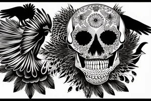 crow siting on top of a skull tattoo idea