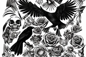 crow siting on top of a skull tattoo idea