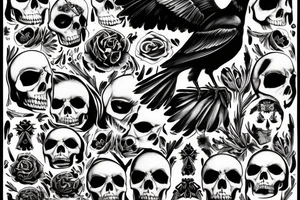 crow siting on top of a skull tattoo idea