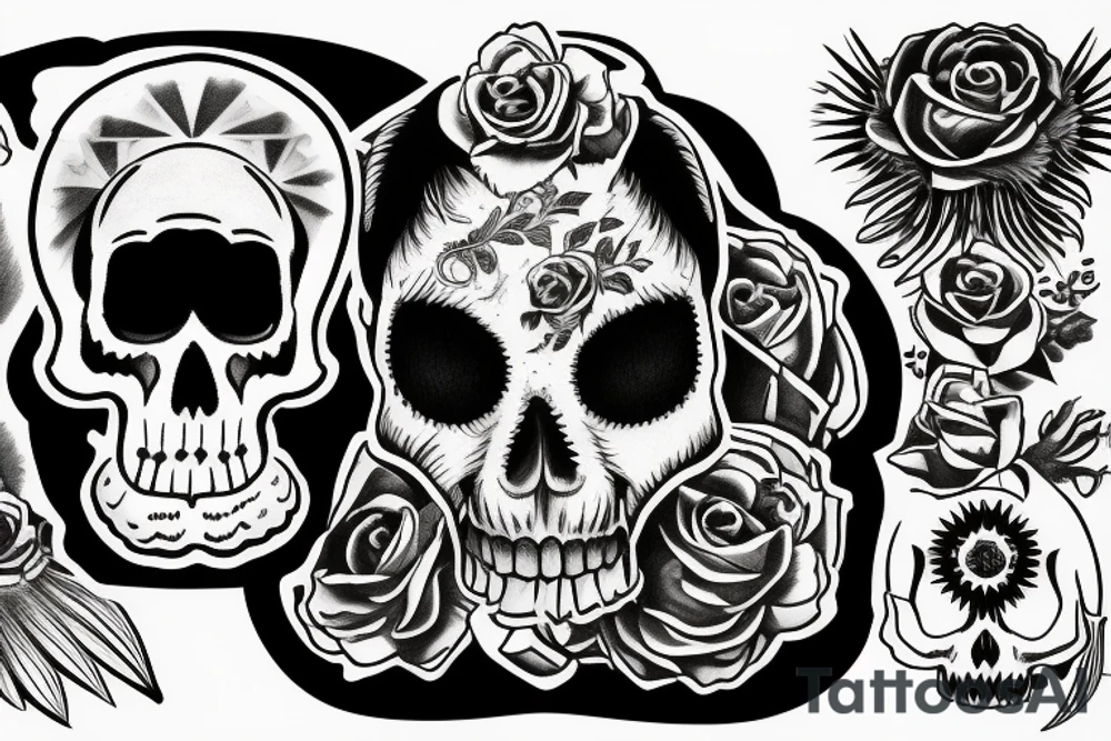 crow sitting on top of a skull tattoo idea