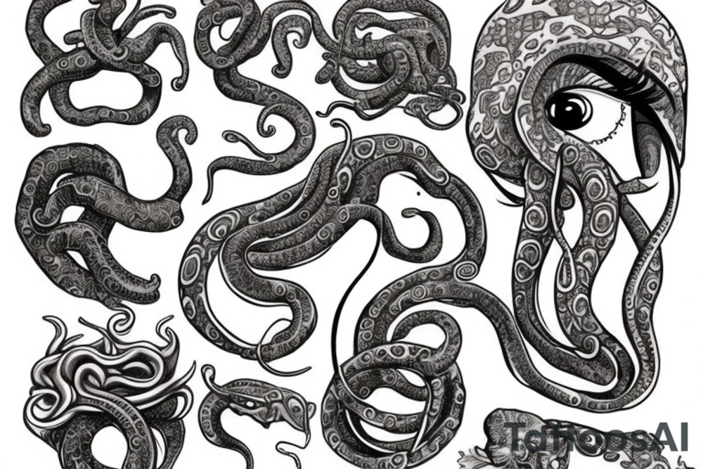 Medusa Blue Ring Octupus with Brown eyes tattoo idea
