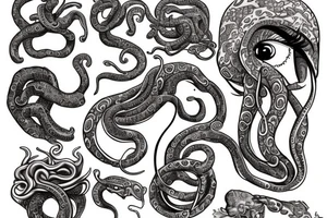 Medusa Blue Ring Octupus with Brown eyes tattoo idea