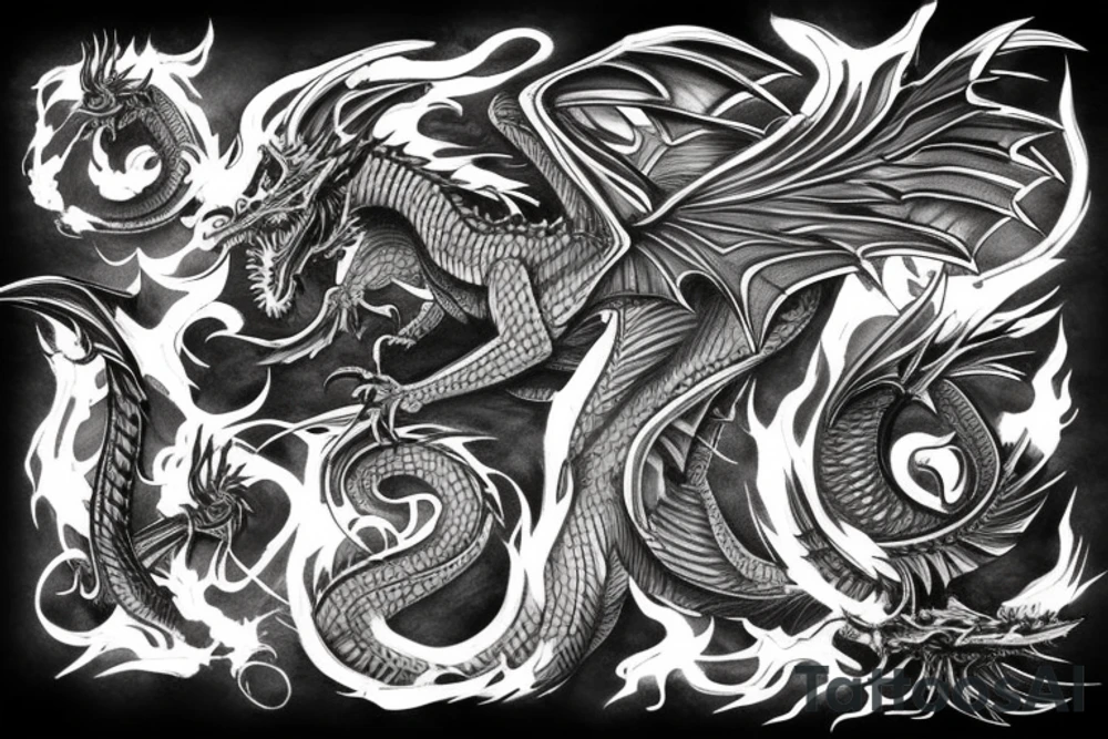 undead dragon black flames tattoo idea