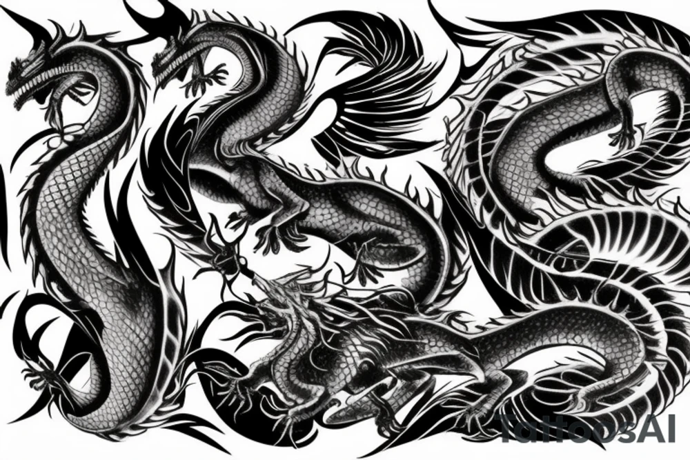 undead dragon black flames tattoo idea