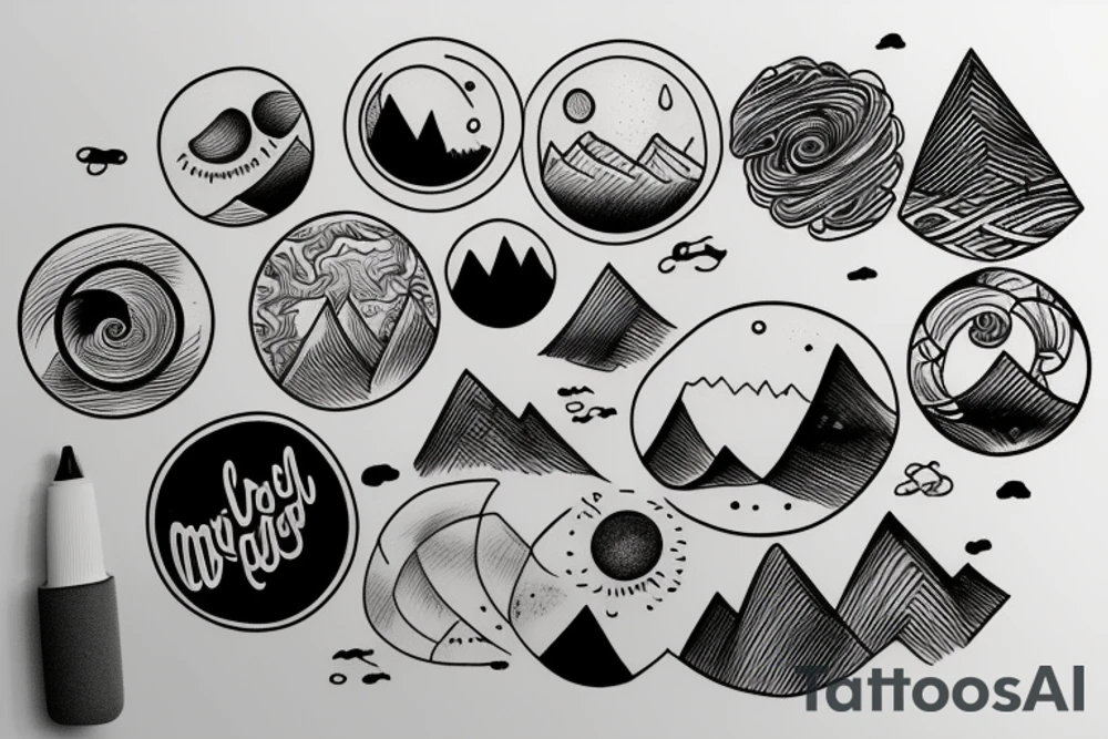 circular mountains tattoo idea