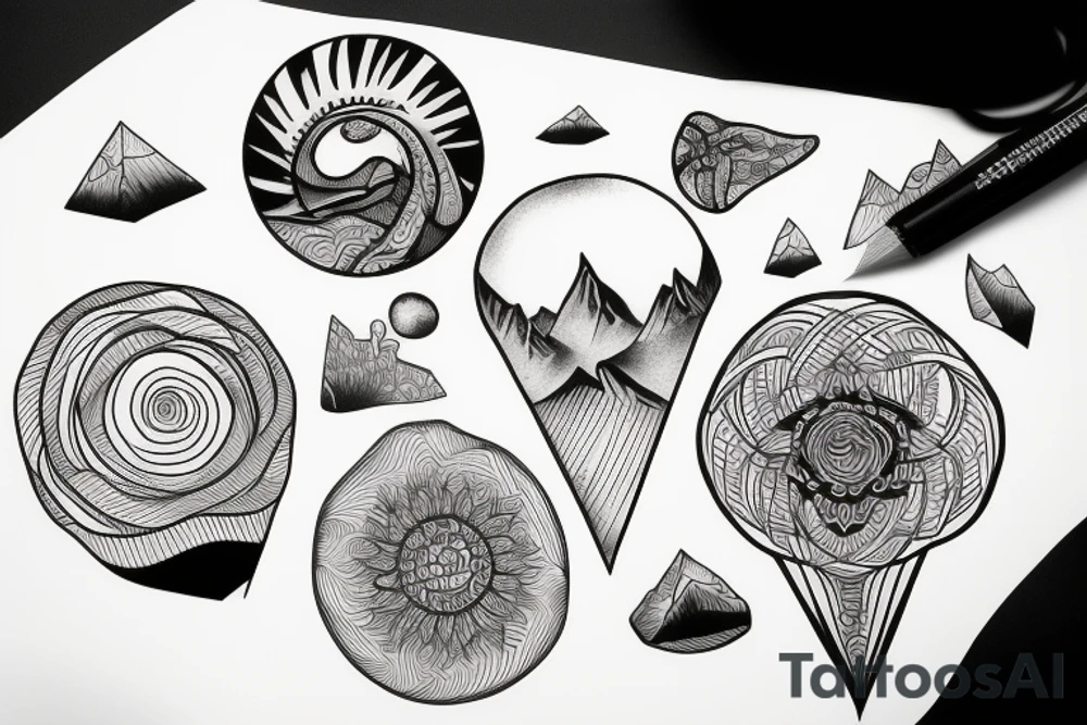 circular mountains tattoo idea