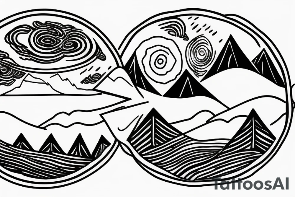 circle with mountains coming out tattoo idea