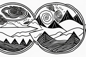 circle with mountains coming out tattoo idea
