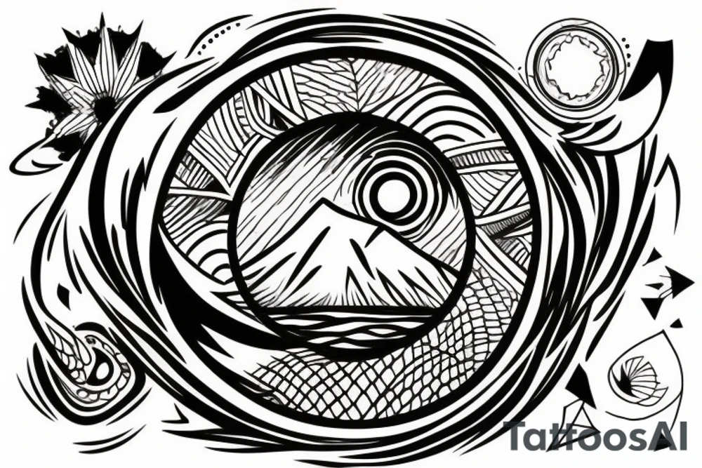 circle with mountains coming out tattoo idea