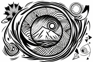 circle with mountains coming out tattoo idea