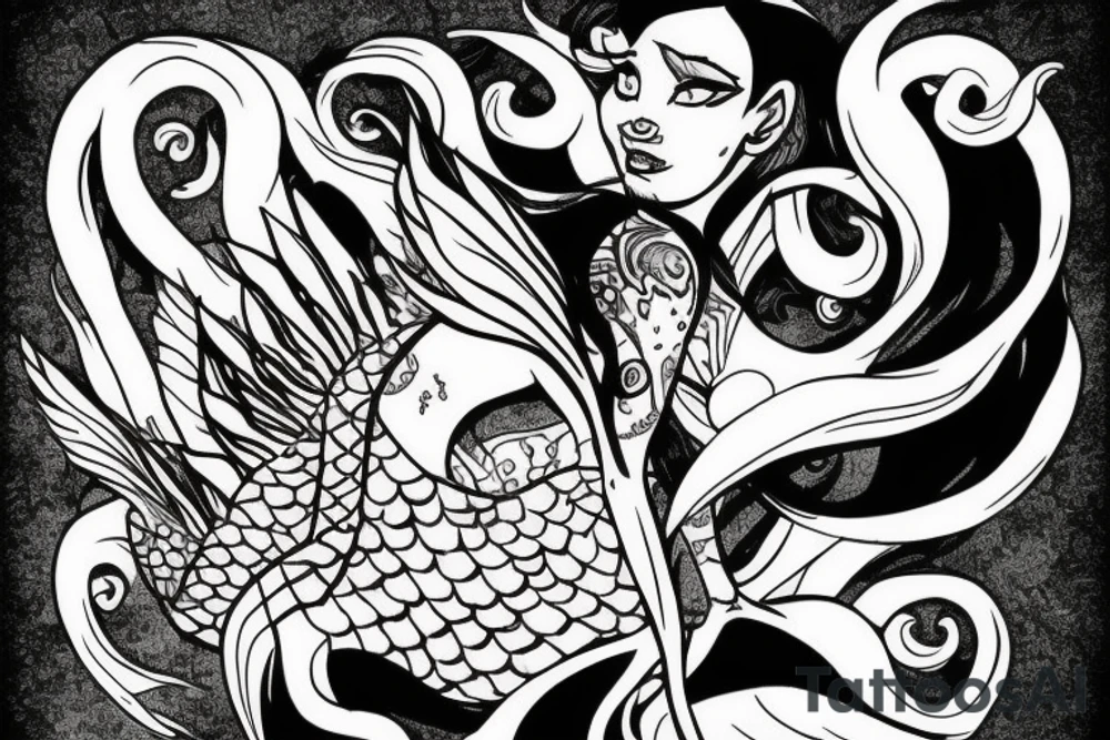 a mermaid that looks similar to Arial but with dragon wings and sitting on a rock tattoo idea