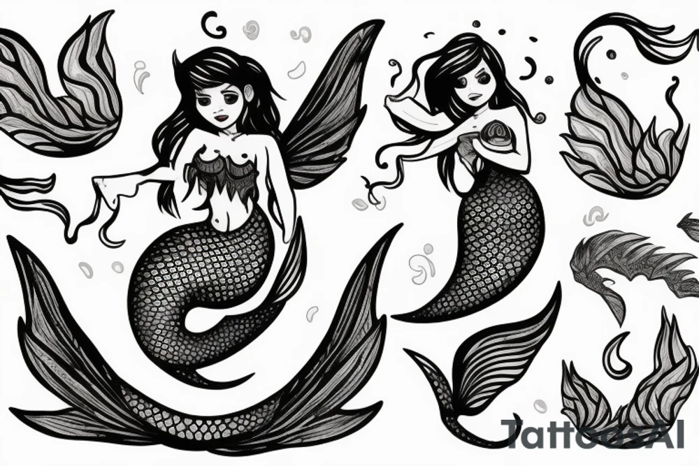 a mermaid that looks similar to Arial but with dragon wings and sitting on a rock tattoo idea