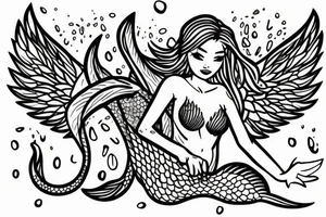 a mermaid with dragon wings and sitting on a rock tattoo idea
