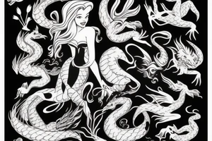 Arial from the little mermaid with dragon wings tattoo idea