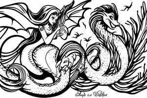 Arial from the little mermaid with dragon wings tattoo idea