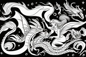 Arial from the little mermaid with dragon wings tattoo idea