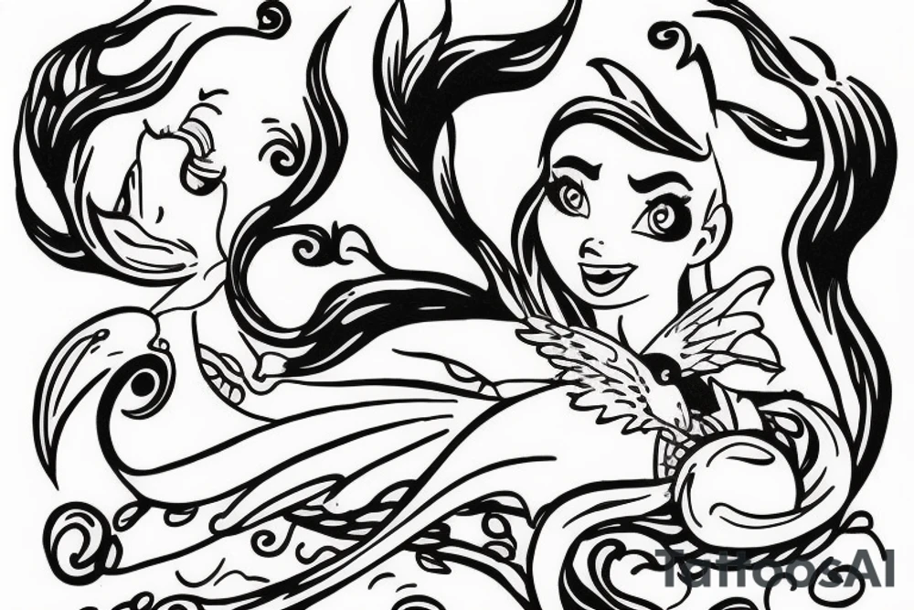 Arial from the little mermaid with dragon wings tattoo idea