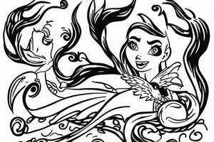 Arial from the little mermaid with dragon wings tattoo idea