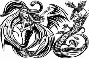 Arial from the little mermaid with dragon wings tattoo idea